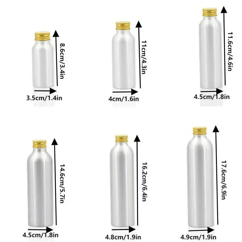 50ml-250ml Gold Aluminum Bottle With Screw Cap Perfume Cosmetic Toner Water Bottle Travel Protable Refillable Bottle Qme