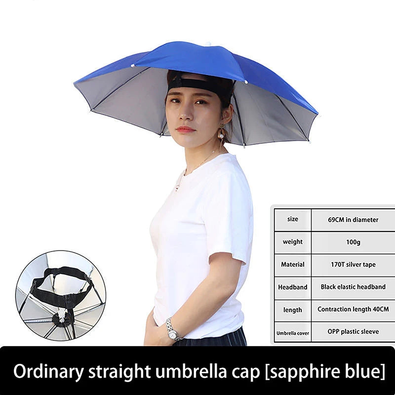 Anti-rain Headwear Brolly Cap Head Umbrella Elastic Band Waterproof Qme 69CM Deep Blue