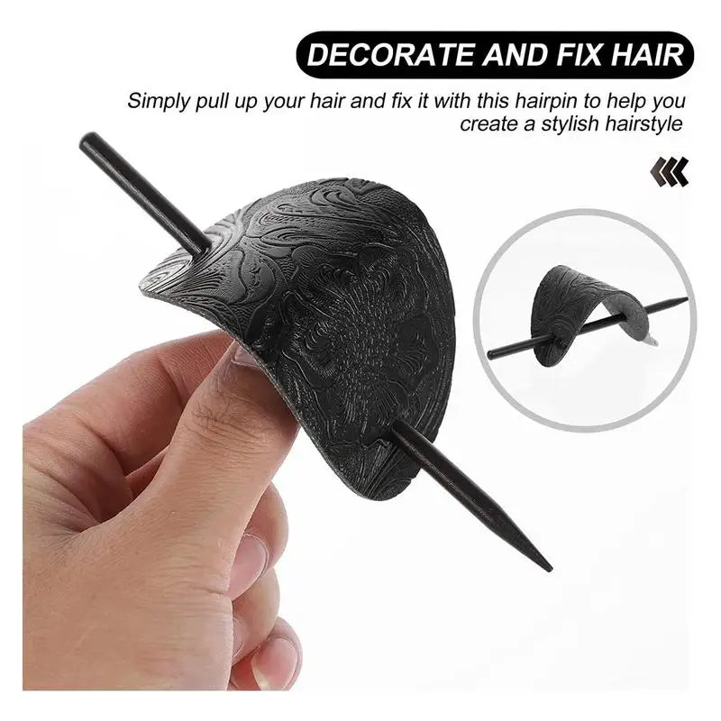 Leather Hair Barrette Stick Oval Shape Faux Ponytail Holders Vintage Qme