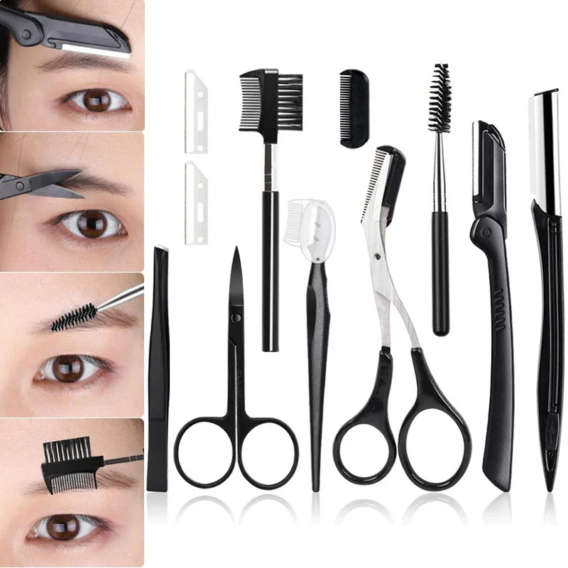 Black Eyebrow Trimming Scissors Stainless Steel Tweezers Scraping Qme