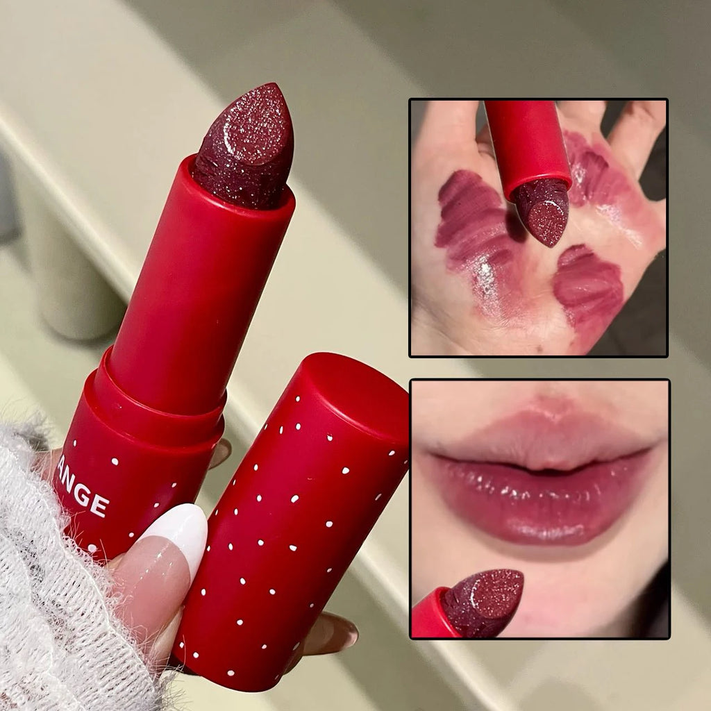 Purple Grape Lipstick Mirror Glitter Solid Lip Gloss Moisturizing Colored Lip Balm Red Brown Jelly Tint Non-Sticky Makeup Qme