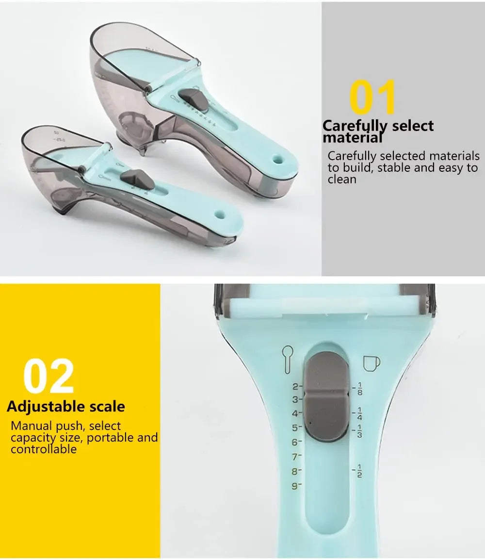 Kitchen Adjustable Measuring Cups and Spoons Plastic Scoop with Magnetic / for Dry and Liquid Ingredient Kitchen Tools Qme