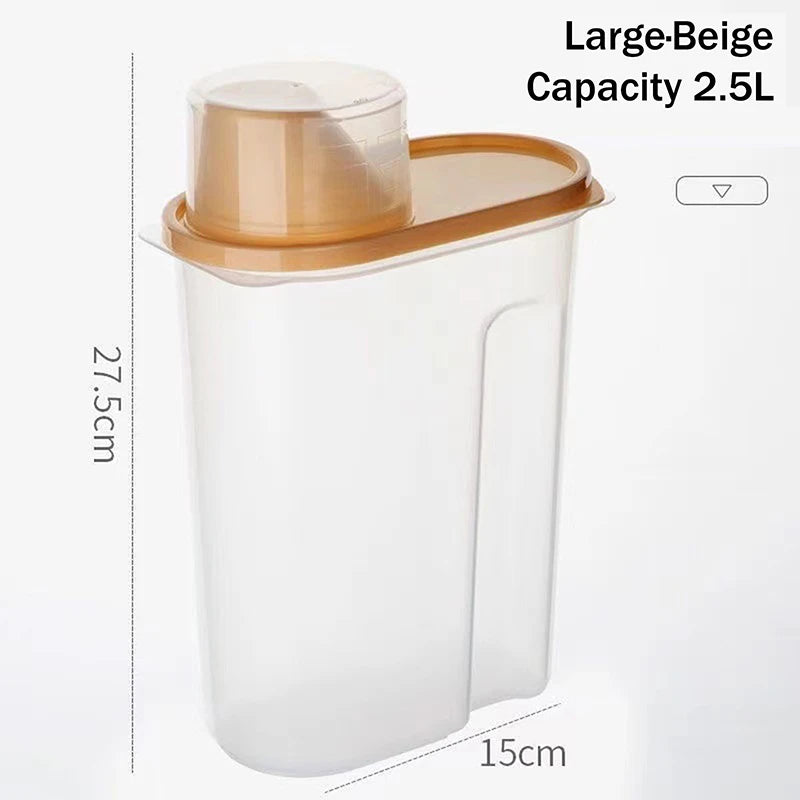 Dry Goods Airtight Container Rice Bucket Grain Storage Measuring Cup Qme White L