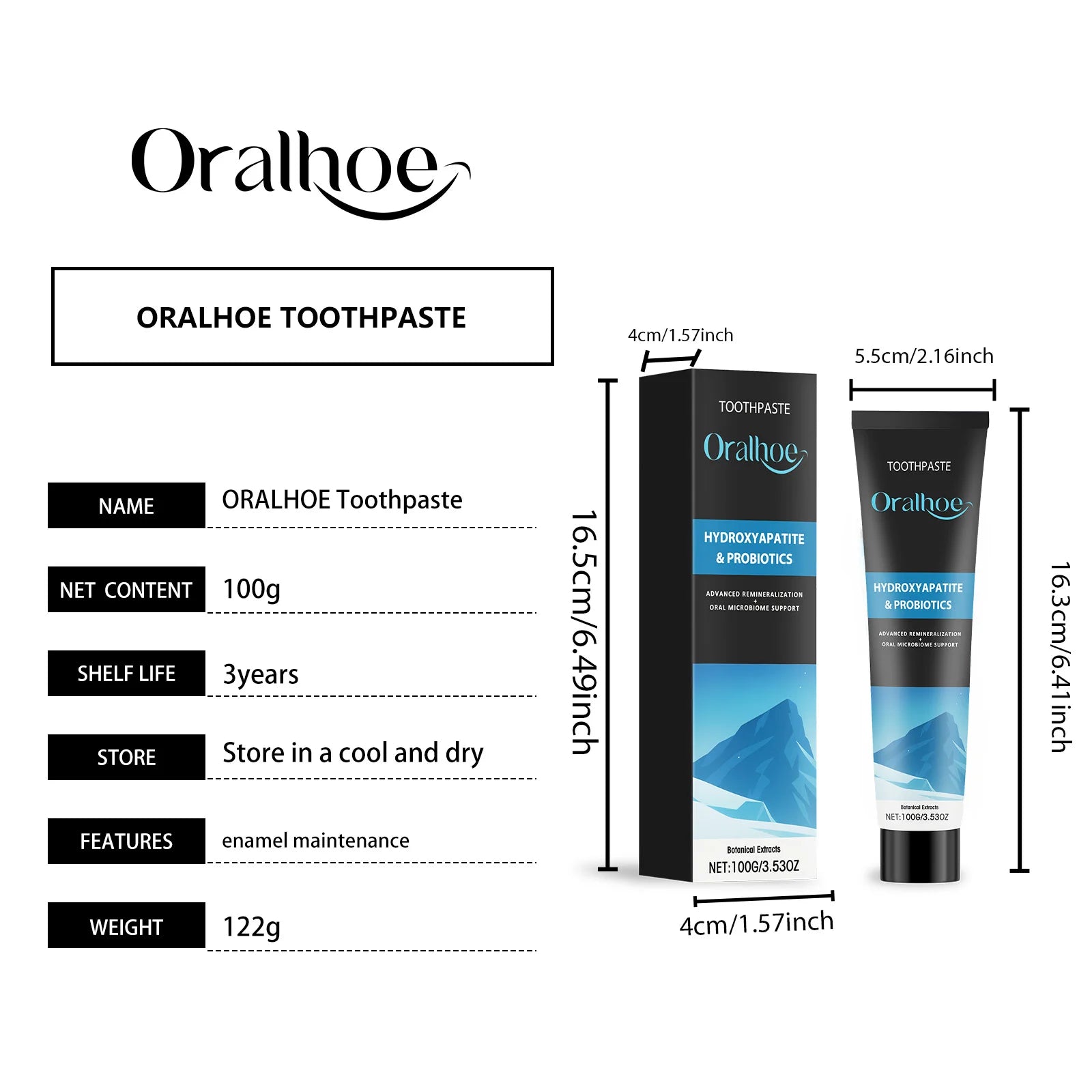 Oralhoe Hydroxyapatite Toothpaste for Sensitive Gums Teeth Stain Remover Fresh Breath Oral Care Products Probiotic Toothpaste Qme