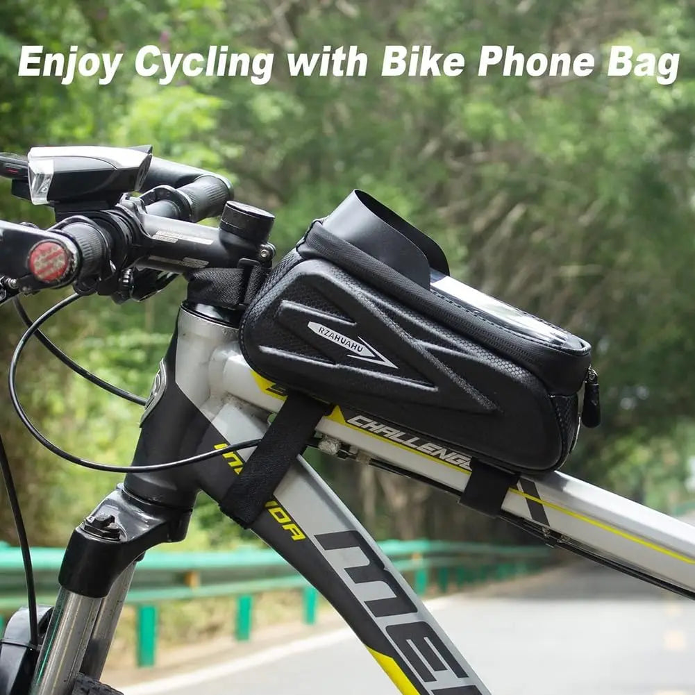 Bike Frame Bag Phone Mount Waterproof Top Tube Bag Bicycle Accessories Touch Screen Front Bike Pouch Fits Phone Under 7.2 Qme