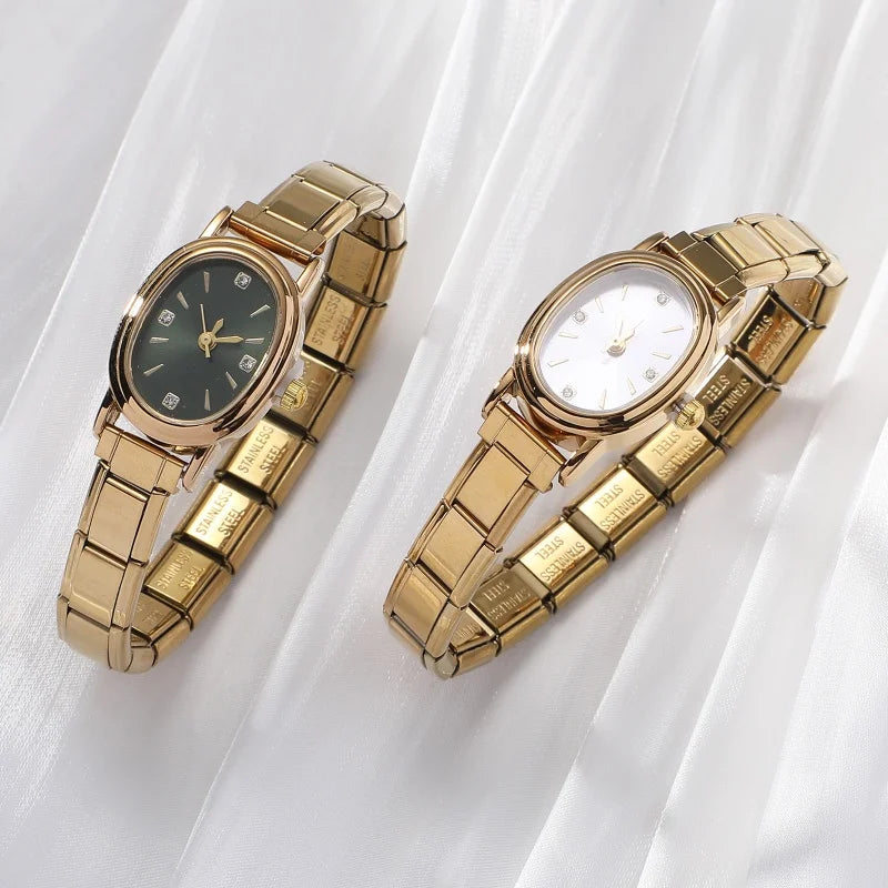 Fashion Women's Stainless Steel Square Flowers Watch Round Moon Sun High Quality Watch Bracelet For Friend Birthday DIY Bracelet Qme