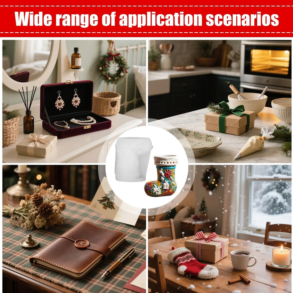 Christmas Stocking Silicone Mold 3D Stocking Resin Mold Seasonal Festive Candle Holder Home Decor Storage Jar Planter Craft Qme