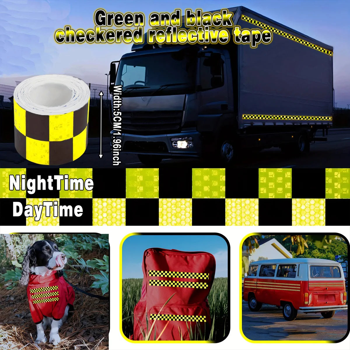  Reflective Sticker Car Safety Warning Tape for Bicycle Scooter Truck - Decorative Warning Marking Tools Qme Green and black 3m 5cm