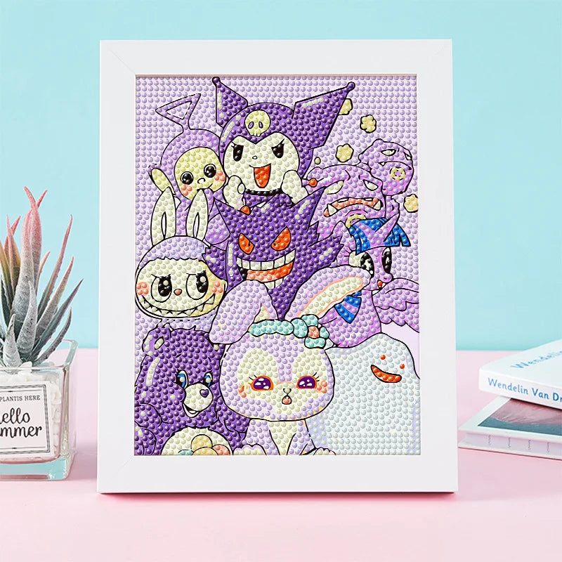 Hello Kitty Kuromi Diamond Painting DIY Craft Kit with Frame Cartoon Diamond Painting for Students Diamond Painting Gift Qme 34