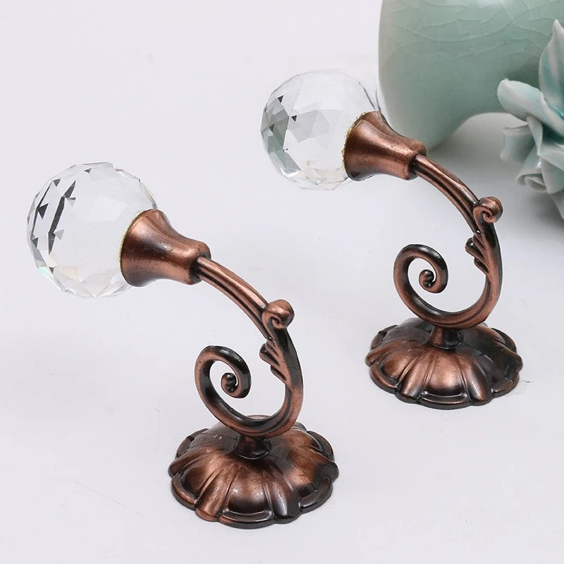 Luxury Design 2pcs Metal Crystal Glass Curtain Holdback Wall Tie Back Hooks Hanger Holder Window Accessories Household Supplies Qme Red antique
