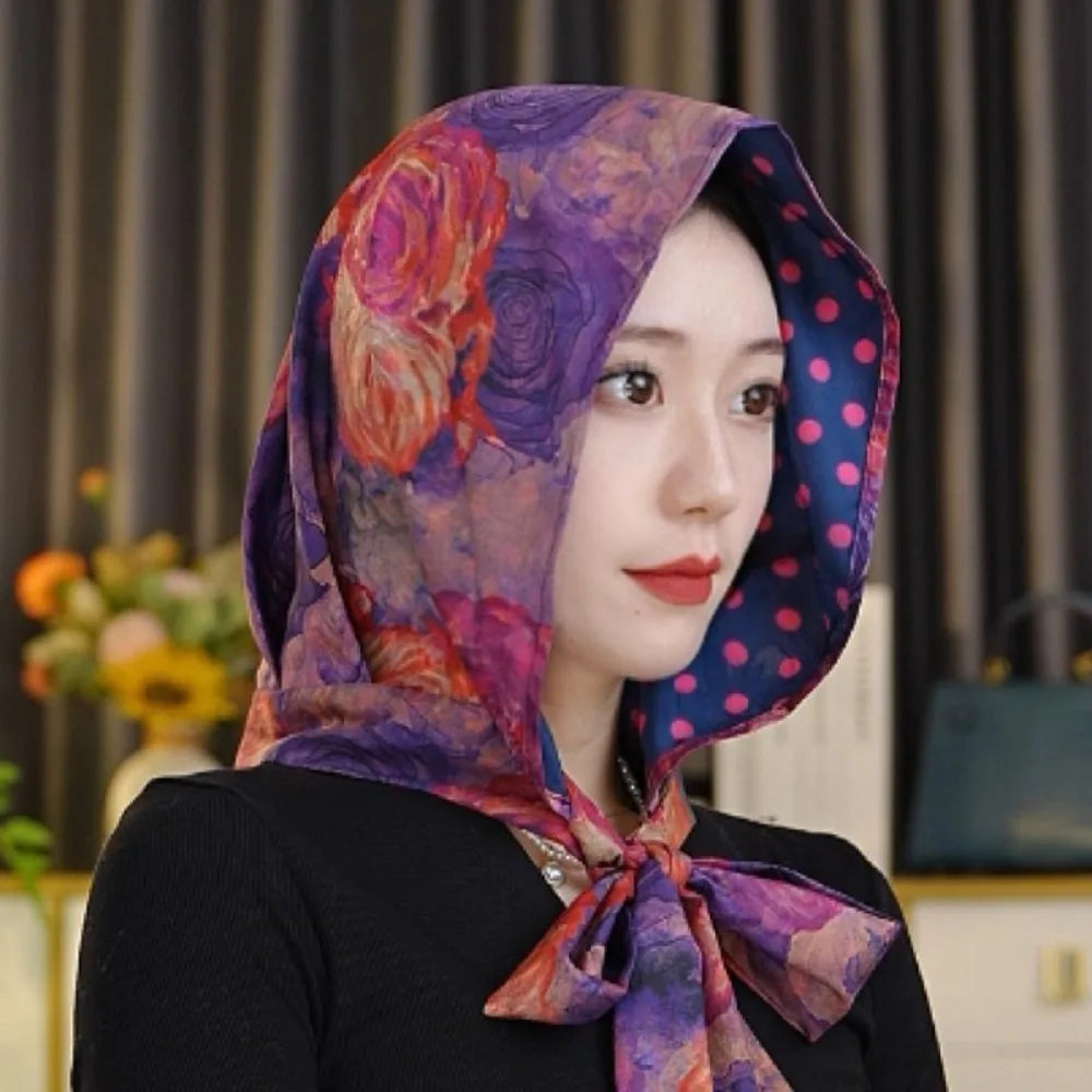 Headkerchief Elegant Printed Turban Hat Painting Cotton Linen Loom Silk Scarf Hat Sunscreen Polyester Women's Headscarf Beach Qme Style15