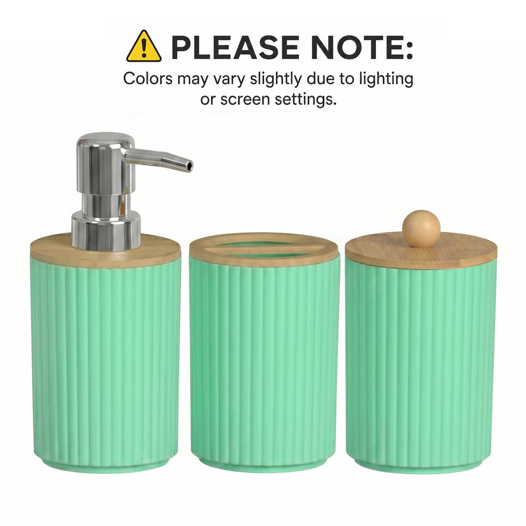 Bathoorm Accessories Set Modern Farmhouse Ribbed Bathroom Decor Set with Liquid Soap Dispenser Toothbrush Holder Cotton Swab Jar Qme set of 3
