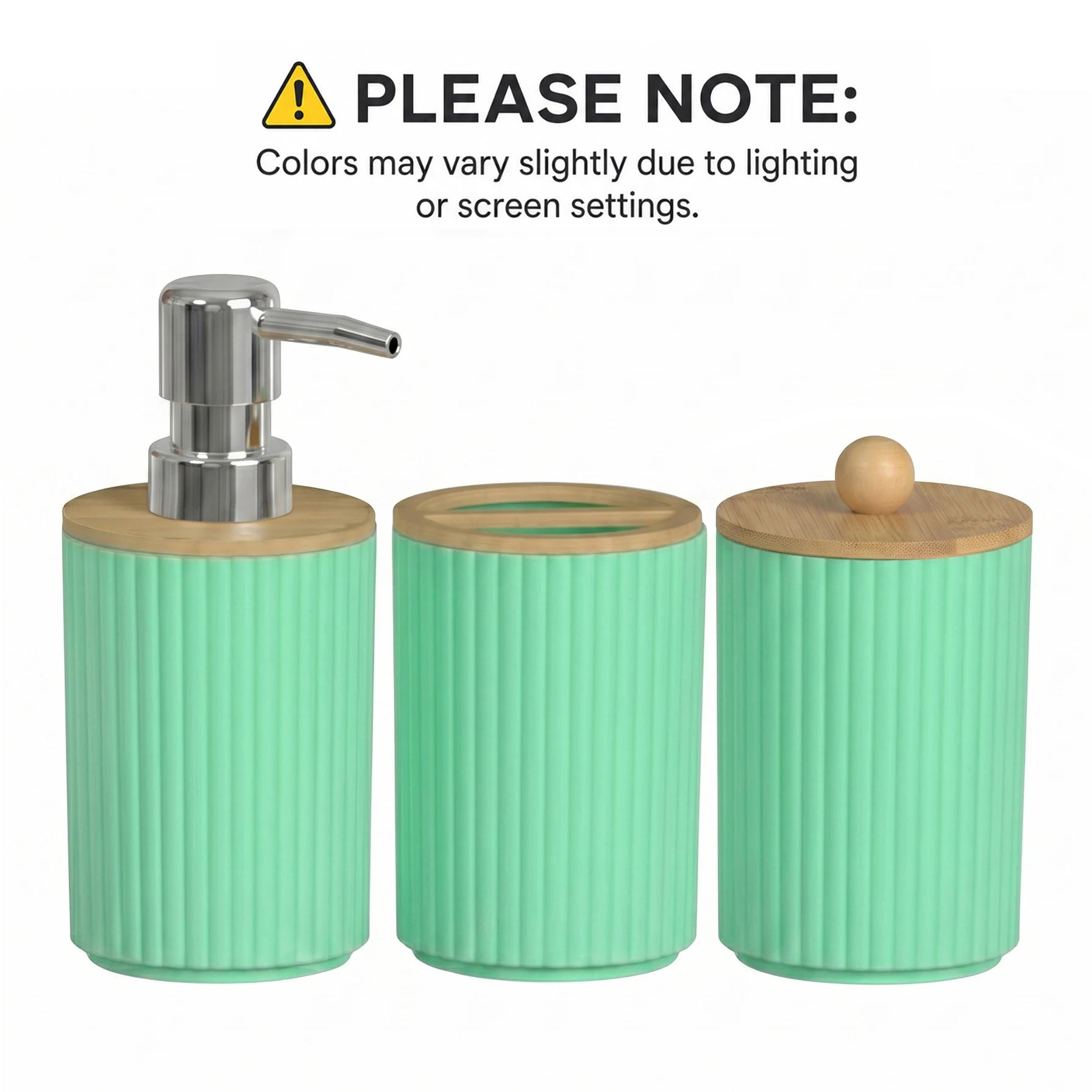Bathoorm Accessories Set Modern Farmhouse Ribbed Bathroom Decor Set with Liquid Soap Dispenser Toothbrush Holder Cotton Swab Jar Qme set of 3