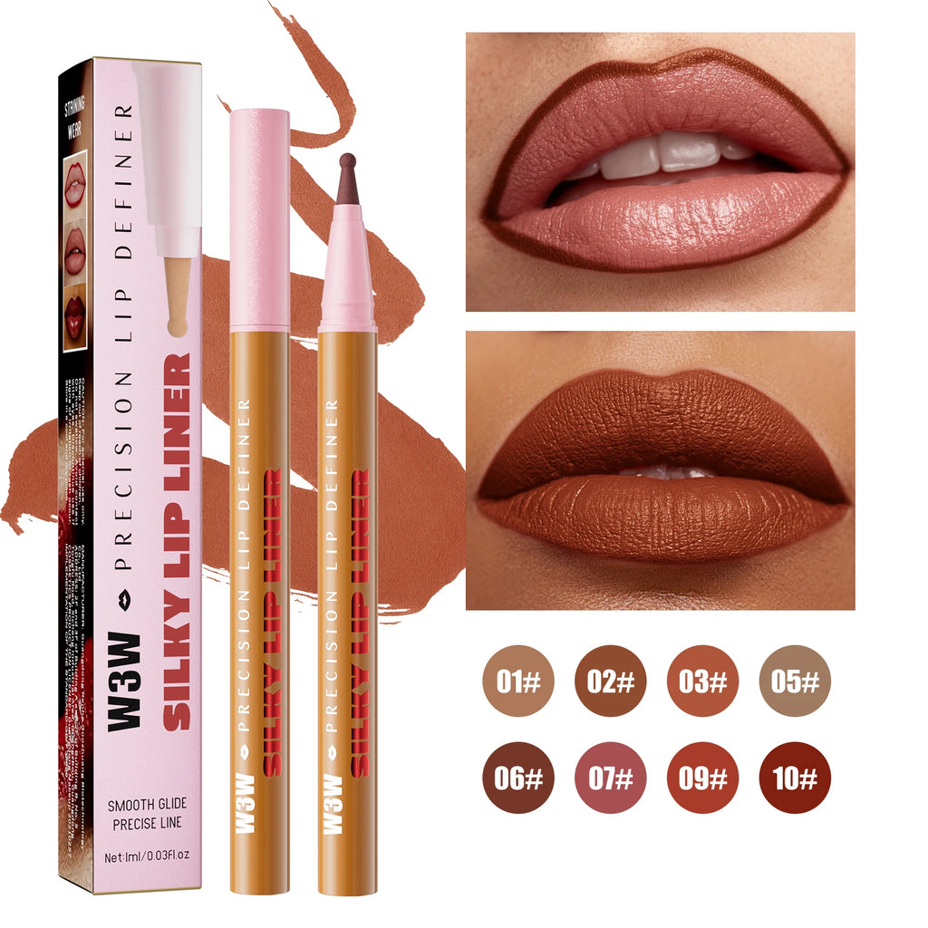 Longwear Liquid Lip Liner Waterproof, 24 Hour Long Lasting Lip Liner Stain Marker Pen, 2-in-1 Matte Semi Permanent Lipliner Qme