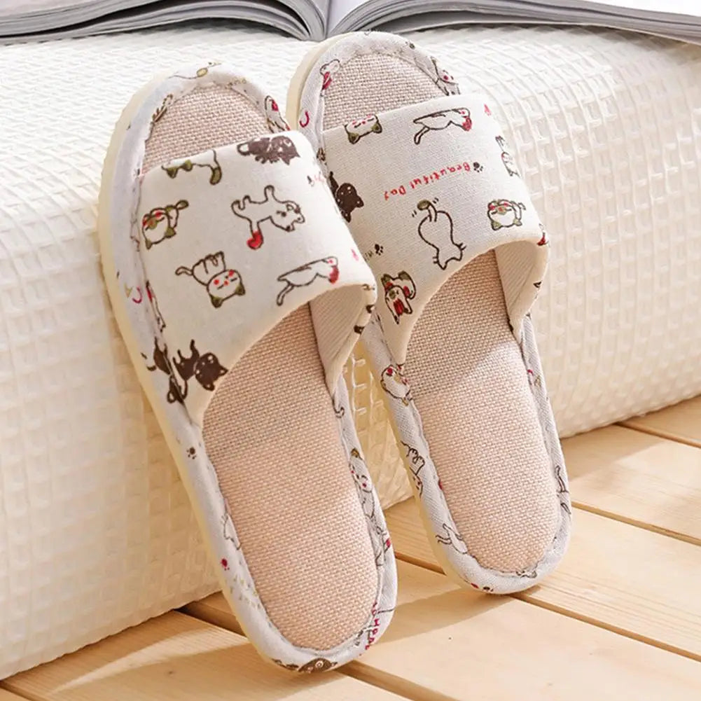 Women Flax Slippers Home Slippers Linen Summer Lightweight Flat Sandal Breathable Comfortable Non-Slip Slides Indoor Men Slipper Qme