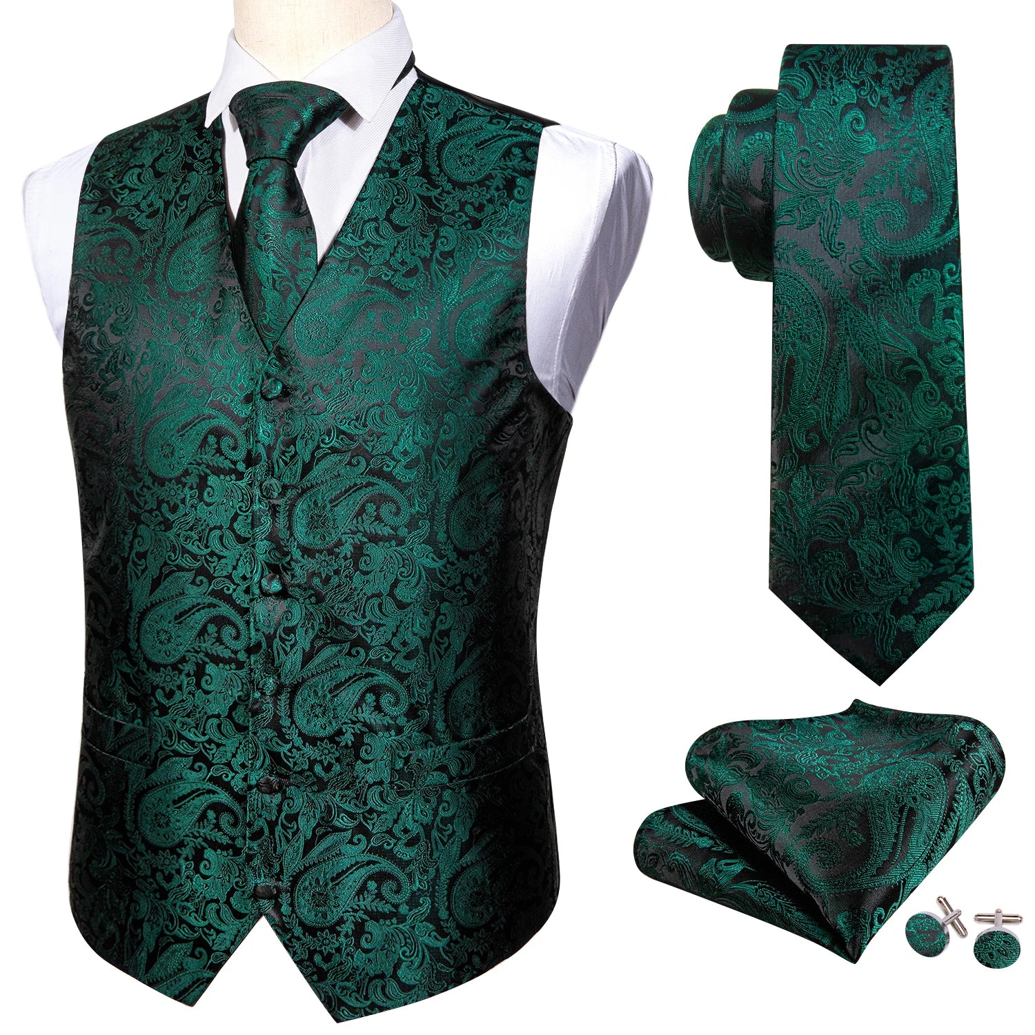 Men's Paisley Floral Vest Includes Matching Tie Cufflinks Weddings Qme MJ-2098 S