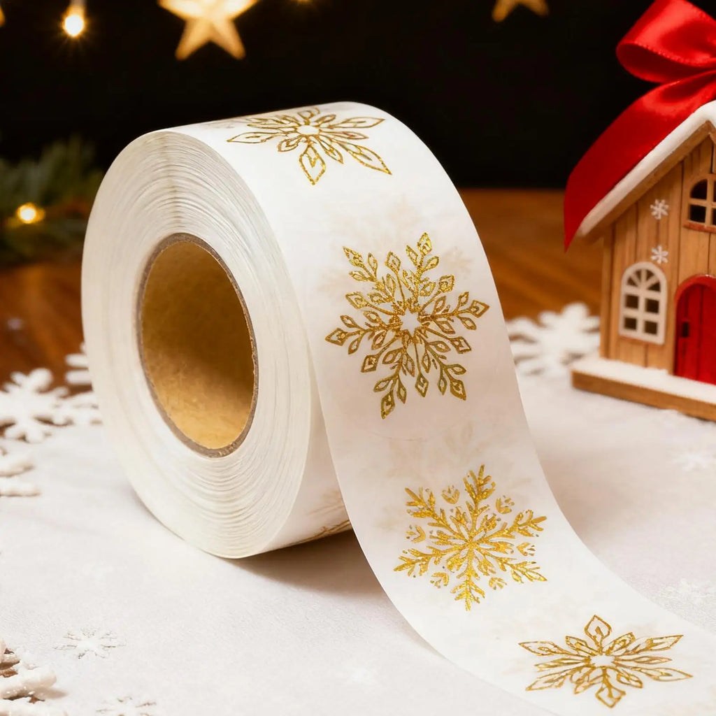 Christmas Snowflake Stickers 500 Pieces Round Self-Adhesive Transparent Christmas Labels Holiday Crafts Label Roll Envelope Qme