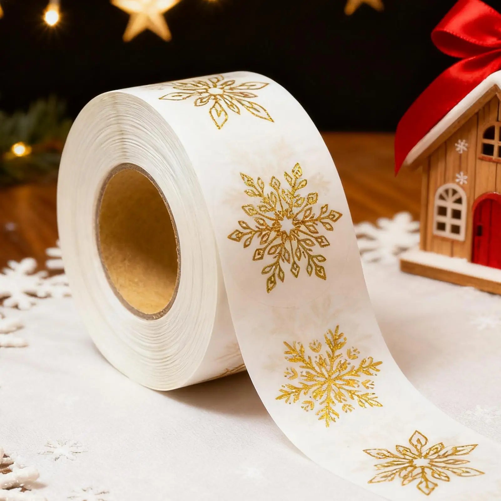 Christmas Snowflake Stickers 500 Pieces Round Self-Adhesive Transparent Christmas Labels Holiday Crafts Label Roll Envelope Qme