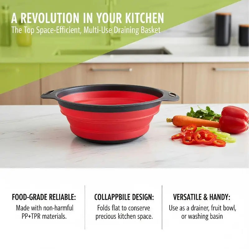 Silicone Folding Drainer Basket Fruit Vegetable Foldable Colander Qme