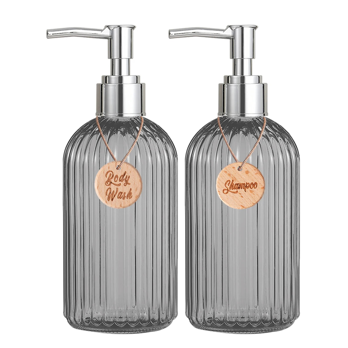 Shower Containers for Shampoo, Conditioner and Body Wash, Bathroom Counter Storage Shampoo Bottles Bodywash Dispenser for Shower Qme set of 2-A
