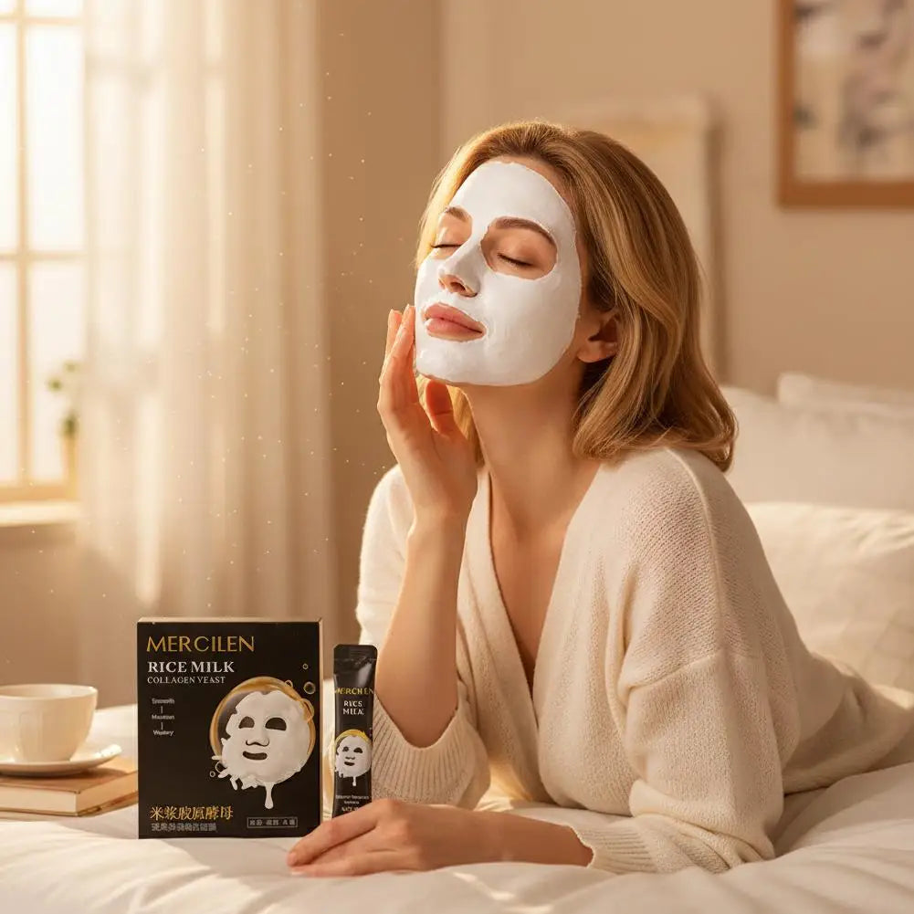 Rice Milk Collagen Yeast Mask 10pcs Collagen,Peel-Off Brightening & Firming Hydrating Skincare For Soft Glowing Skin Qme