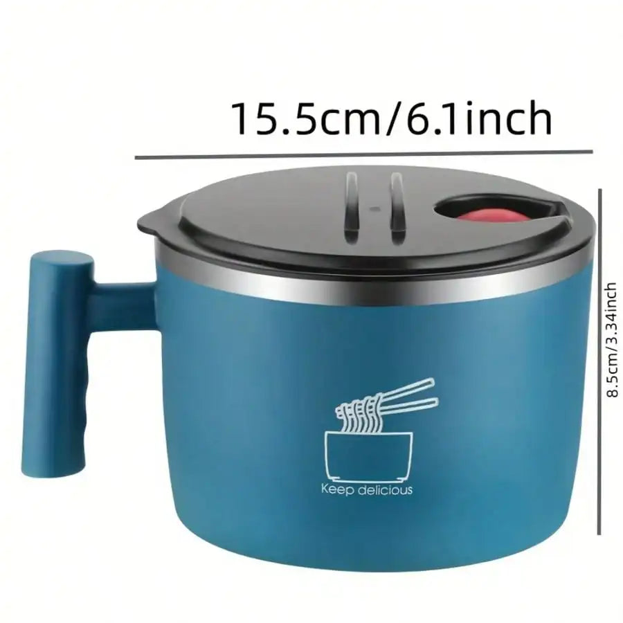 Stainless Steel Heat Preservation Bowl Instant Noodle Cover Lunch Box Qme blue
