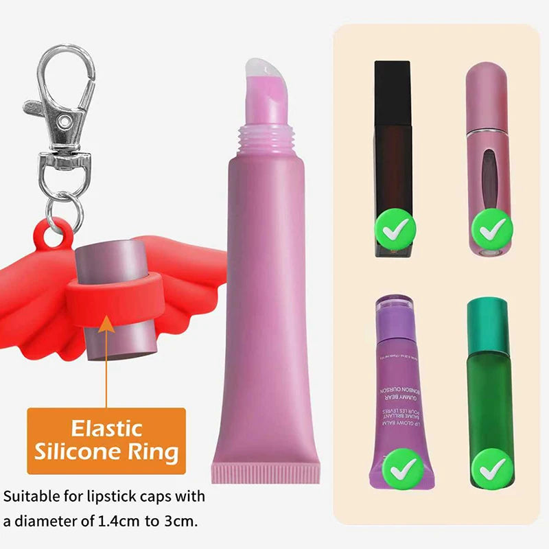 Durable Silicone Lip Balm Keychain Cap Portable Storage Case Lipstick Qme