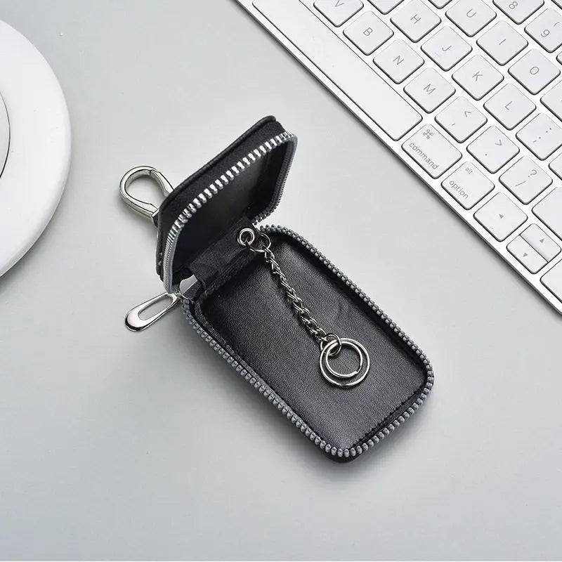 High-end Leather Key Case Unisex Zipper Lock Pouch Perfect Car Home Qme