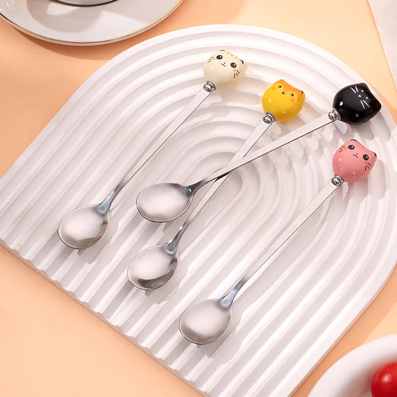 Dessert Spoons Flatware Kitchen Tools Ice Cream Cartoon Stirring Qme