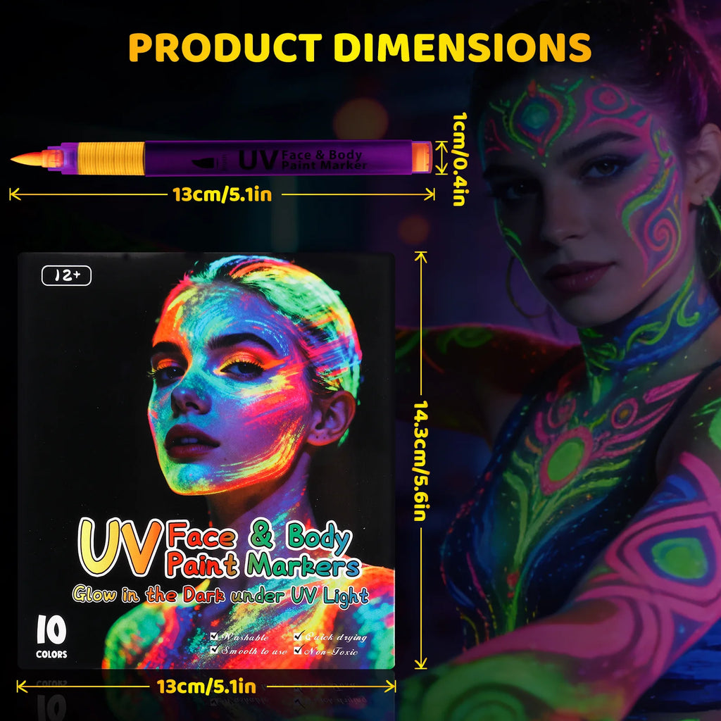 10 Colors UV Glow Face Body Paint Markers Neon Dark Under Black Light Qme 10 colors