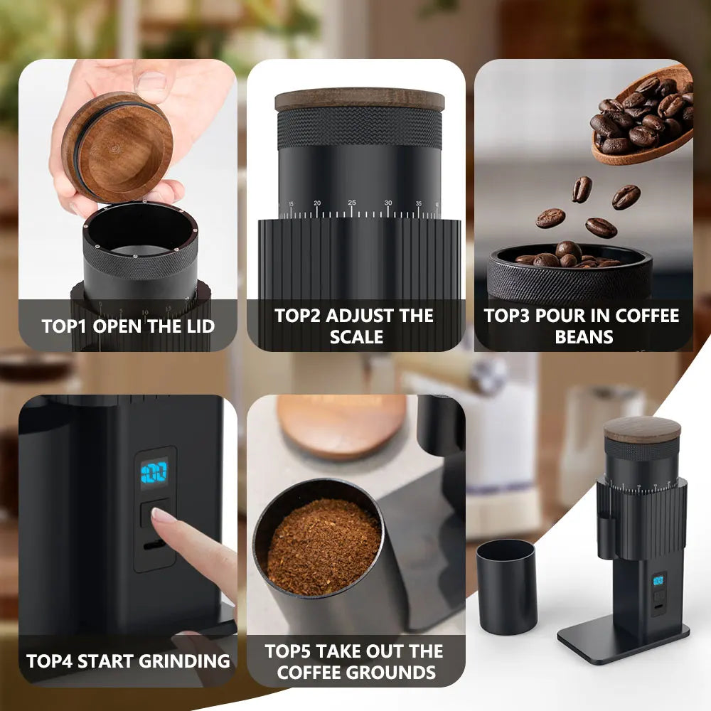 Portable Electric Coffee Grinder USB Rechargeable Adjustable Home Qme