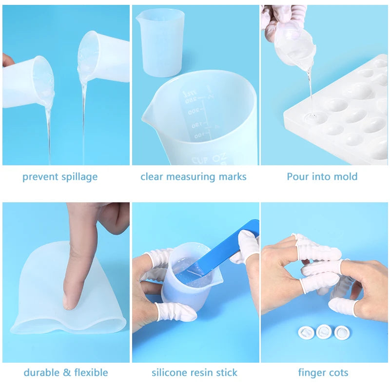 Epoxy Resin Tools Silicone Pad Measuring Cups Beaker Disposable Stirring Stick Rods Spoons Gloves For Jewelry Making Accessories Qme