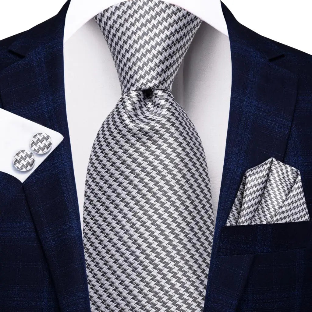 Hi-tie Purple Silver Striped Silk Elegant Tie Men Groom Wedding