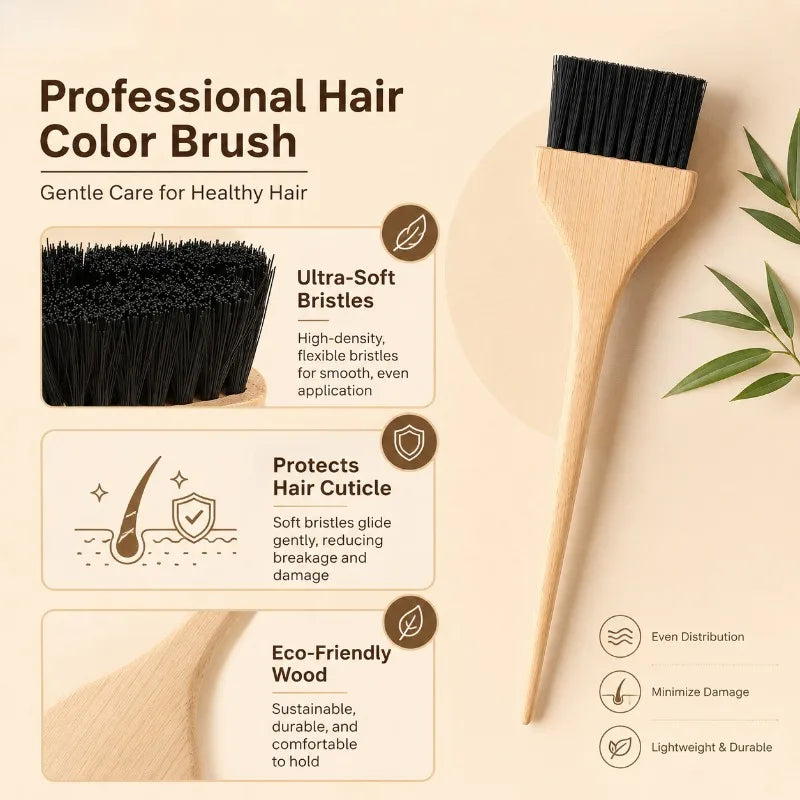 Natural Wood Handle Hair Dye Brush Nylon Bristles Applicator Precise Qme