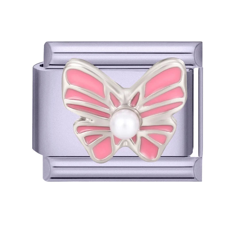 Fashion Zircon Bow Butterfly Cute Rabbit Italian Charms Links DIY Stainless Steel Bracelet Accessories Women Jewelry Making Gift Qme Style 4