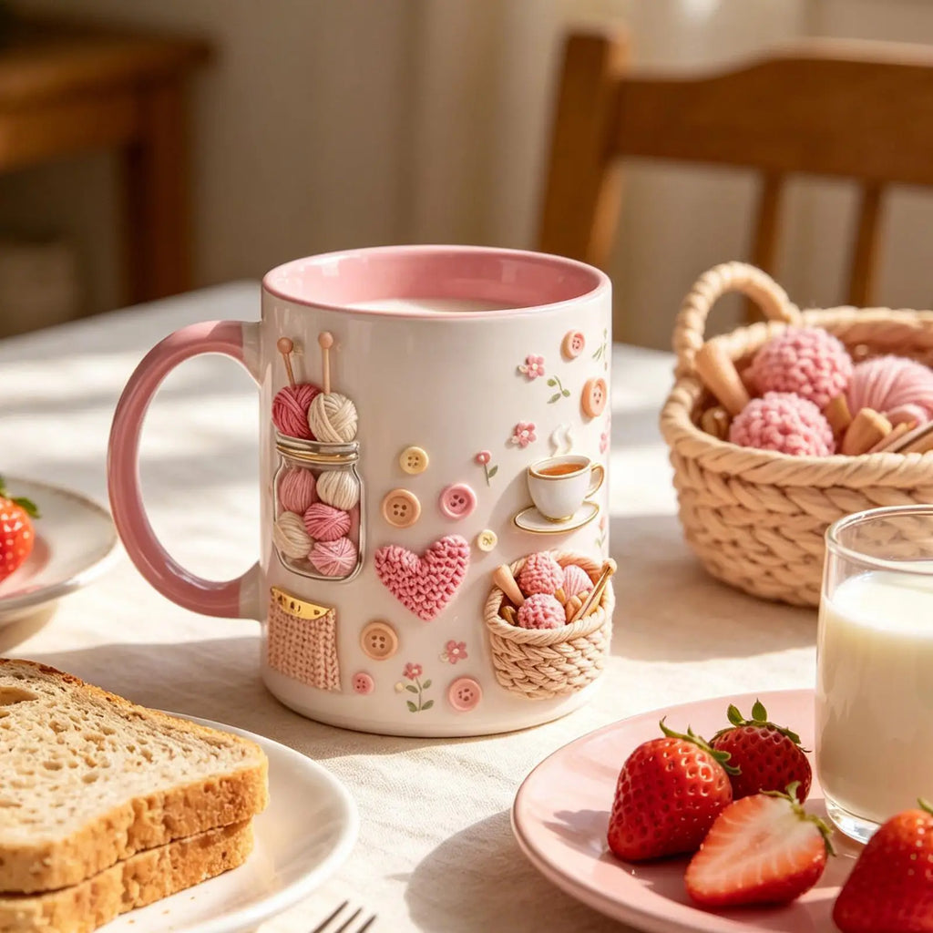 Funny Coffee Mug 350ml Ceramic Crochet Desk Decor Novelty Water Mug Coffee Cups for Women Mom Friend Sister Birthday Christmas Qme
