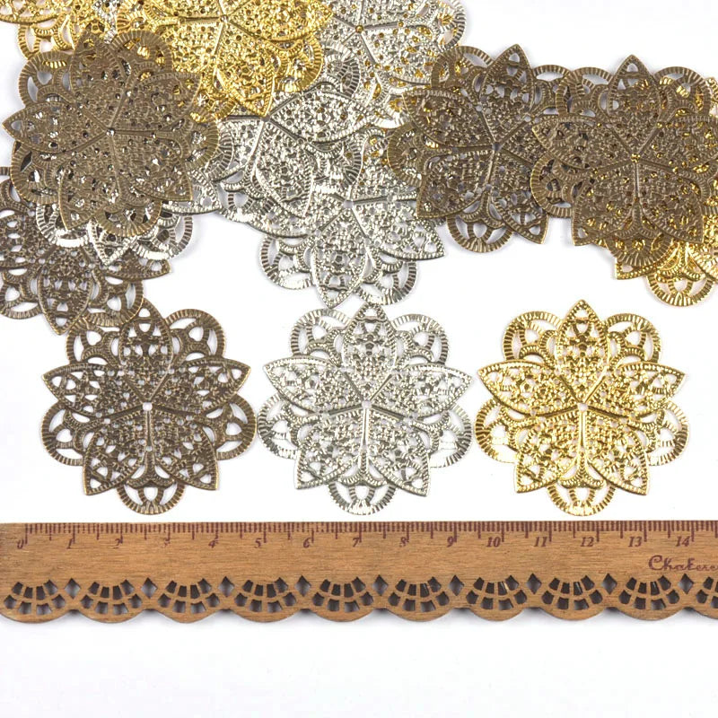 3Colors Flowers Filigree Wraps Connectors For Making DIY Jewelry Accessories Findings Scrapbook Home Decor Metal Crafts Supplies Qme