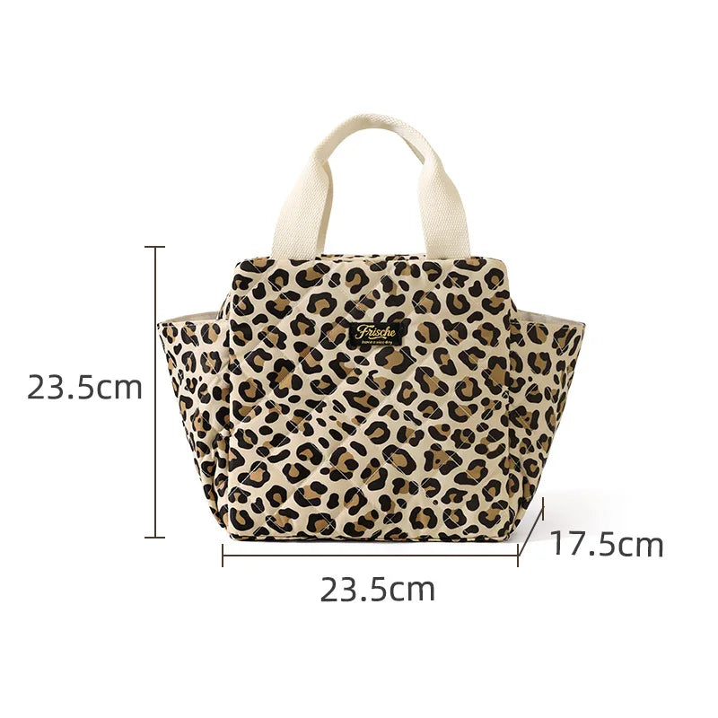 B Large Capacity Insulated Lunch Bag Portable Fashion Thermal Cooler Tote For Office Commuting Picnic Outdoor Daily Use Qme Beige leopard print