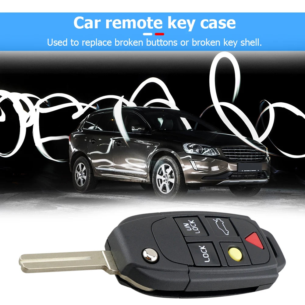 Car Remote Key Shell Replacement 5 Buttons Flip Folding Key Fob Case Black for Volvo S60 S80 V70 XC70 XC90 Qme