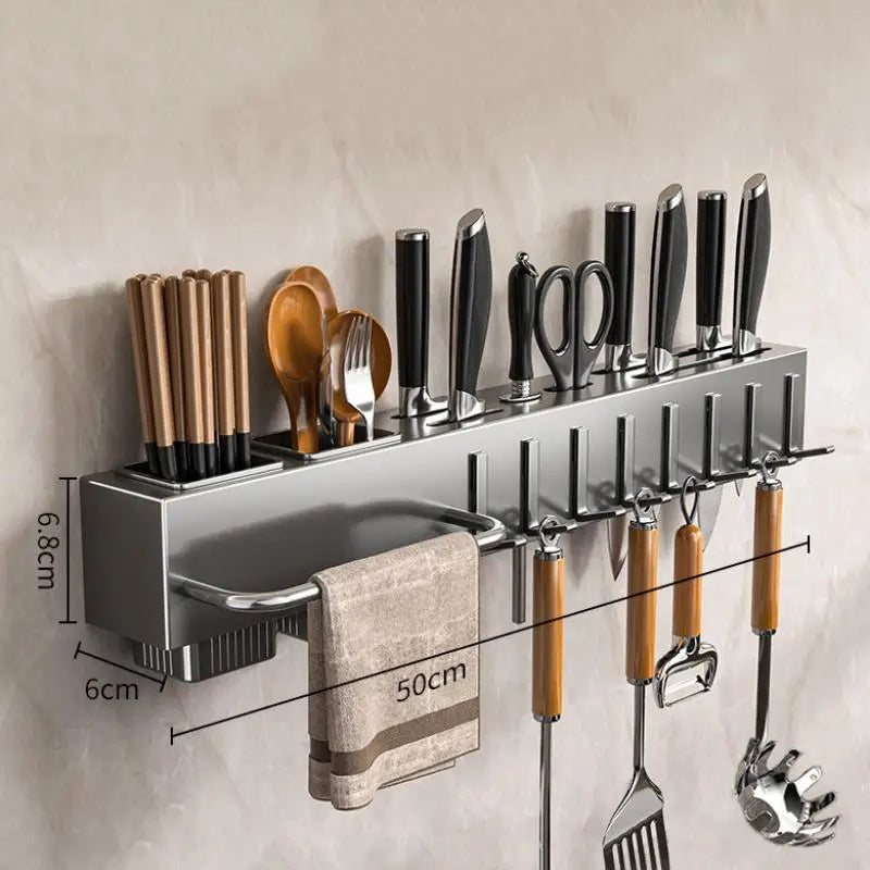 Wall Mounted Kitchen Knife Storage Rack Pot Lid Holder Cutting Board Qme Gray 50cm