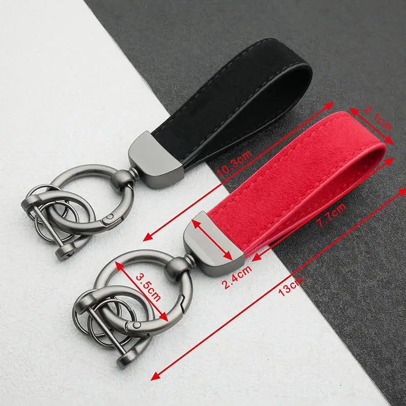 Leather Car Keychain, High-End Car Metal Key, Suede Pendant, Leather Ornament Metal Car Keychain Ring Accessories Qme