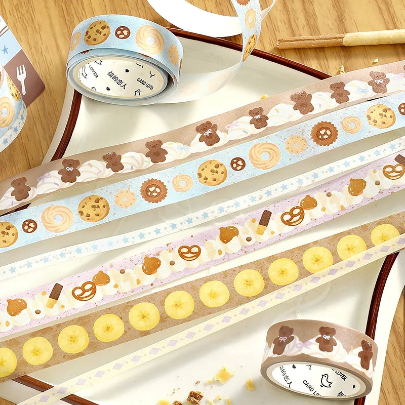 Retro Food and Desserts Japanese Stationery Tapes 3Rolls Creative DIY Scrapbooking Stickers Handbook Decorative Journal Supplies Qme