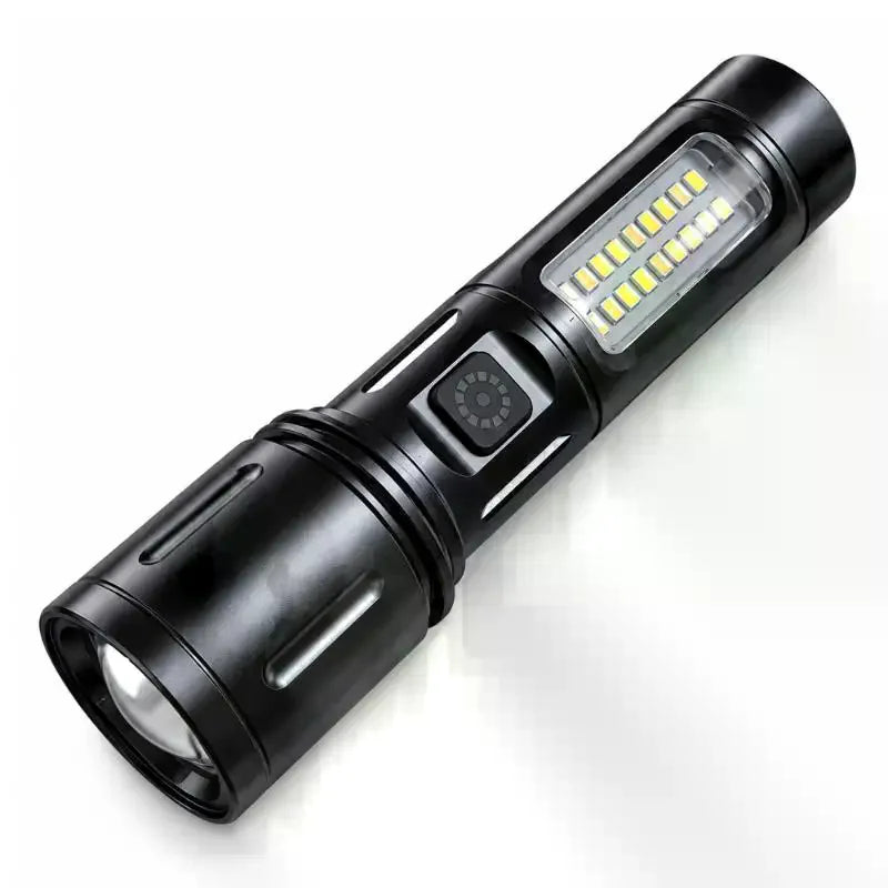 LED+COB Portable Flashlight Zoomable Small Torch With Side Lights USB Rechargeable Outdoor Camping Fishing Emergency Lantern Qme