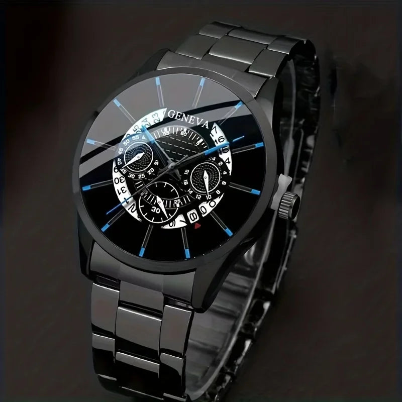 1pc Men's Round Dial Quartz Watch With Stainless Steel Strap & 1pc Bracelet Men's Accessories Qme