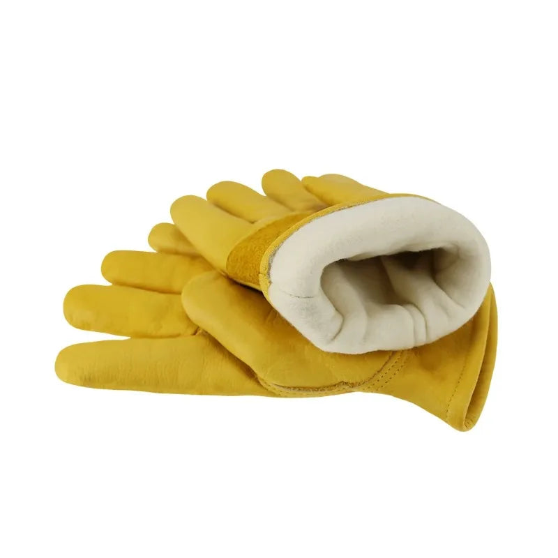 1PCS Golden Full Cowhide Gloves Cold Proof Warm Thickened Cotton Insulated Wear-Resistant Anti-Slip for Cold Storage Qme