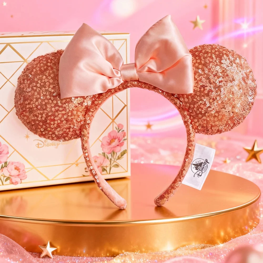 Mickey Mouse Ears Headbands Shiny Bow Glitter Princess Party Decoration Cosplay Hair Accessories Hairband for girl Women Adult Qme