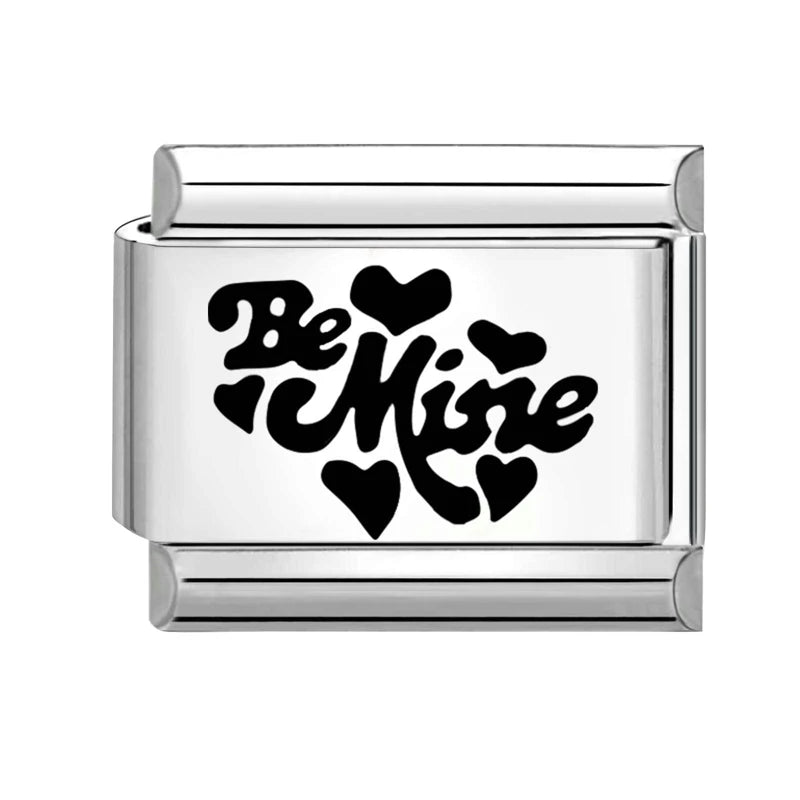 Black Laser Engraving Dad Mom Father's Day Mother's Day Italian Charm Link Fit 9mm Stainless Steel Bracelet DIY Making Jewelrys Qme Style 18