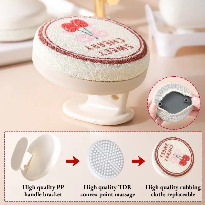 Exfoliating Shower Brush Adults Replaceable Soft Cloth Heads Gentle Qme 1Pc Beige