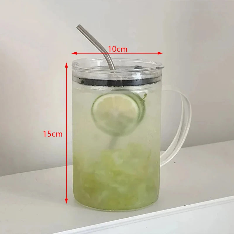 Drinking Glass Tumbler Lid Straw Coffee Cup Mug Milk Juice Qme 1000ml 1000ml