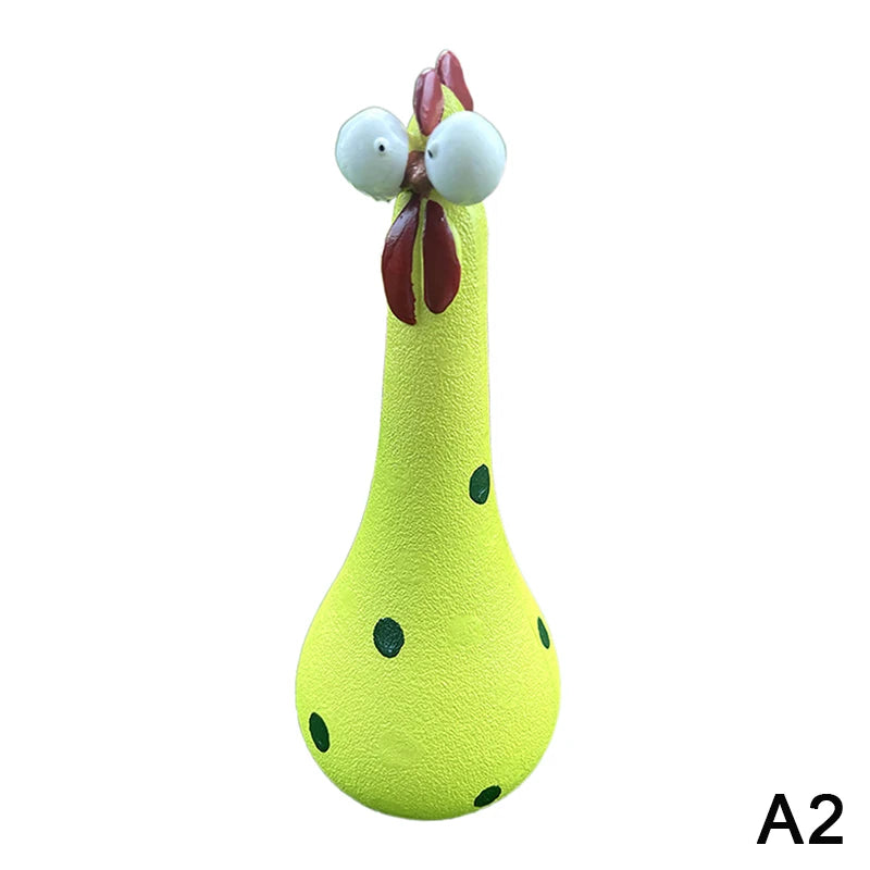 Quirky Big-eyed Chicken Figurine Colorful Polka Dot Resin Statue Long Qme A2